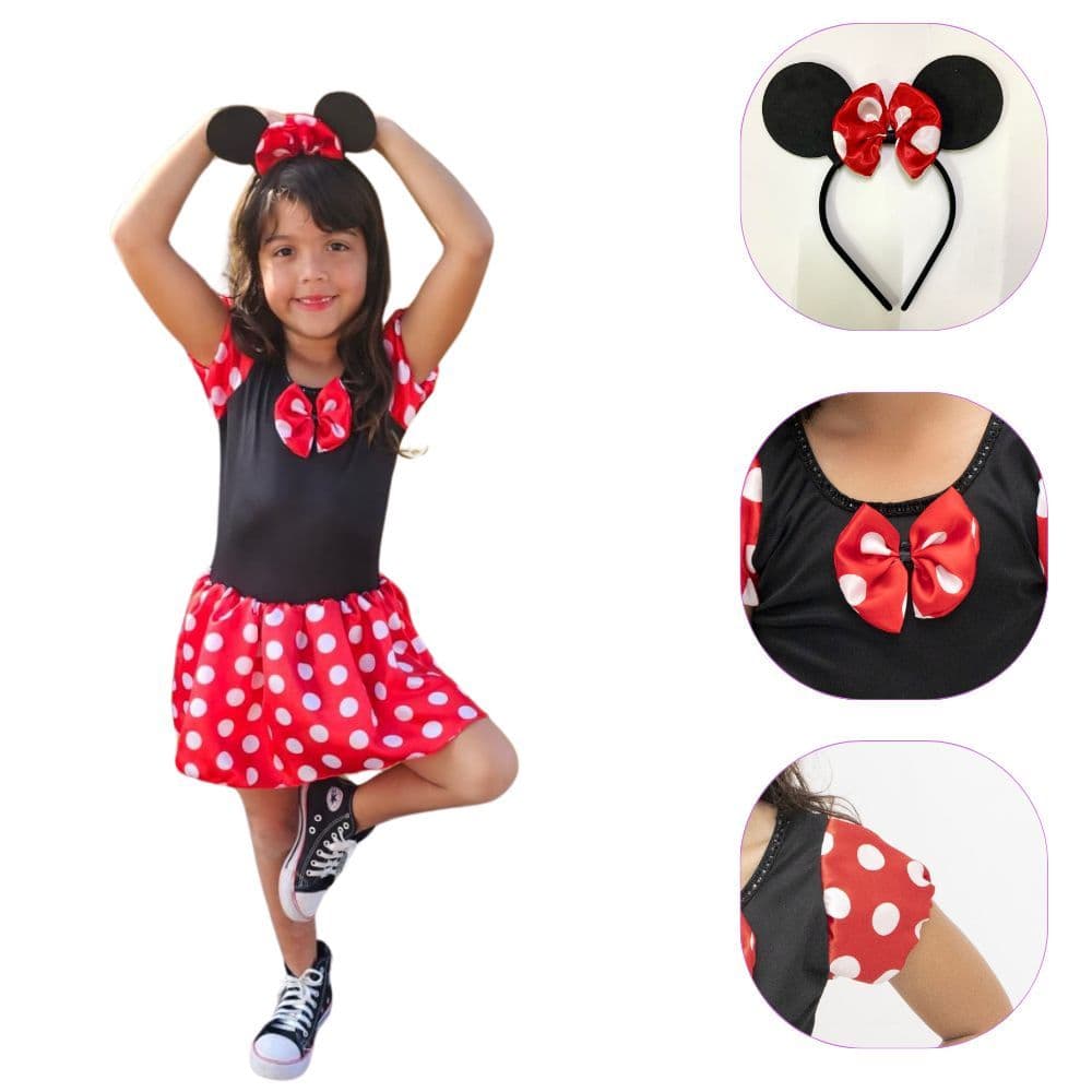 Fantasia Infantil Menina Minnie Infantil e Bebê Mause Mesversario Aniversario
