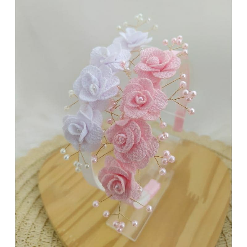Tiara de Luxo  Infantil com Flores e pérolas/Batizados/ Daminha de Honra/ Casamentos