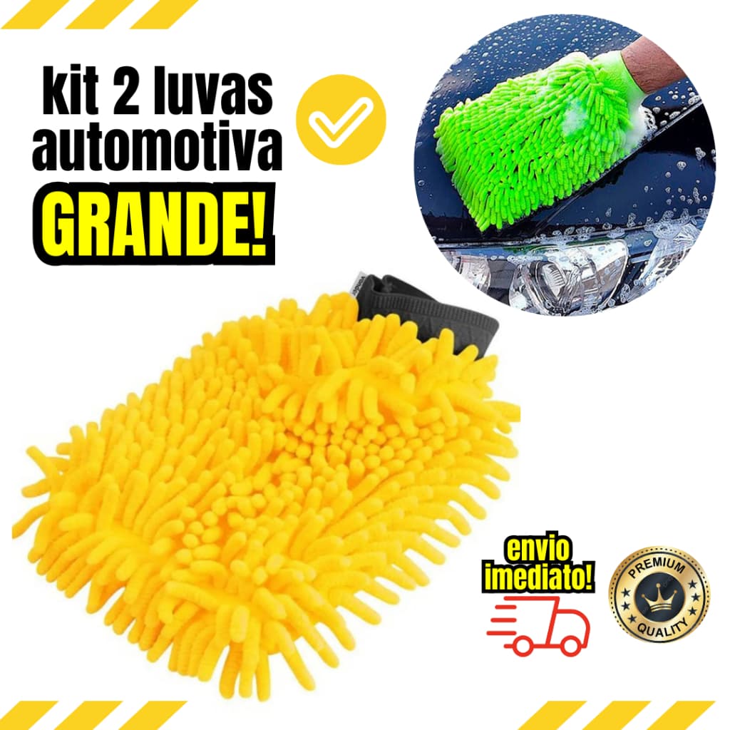 kit 2 Luvas automotiva Grande Luva de microfibra para lavar carro Acessório limpeza sem arranhões