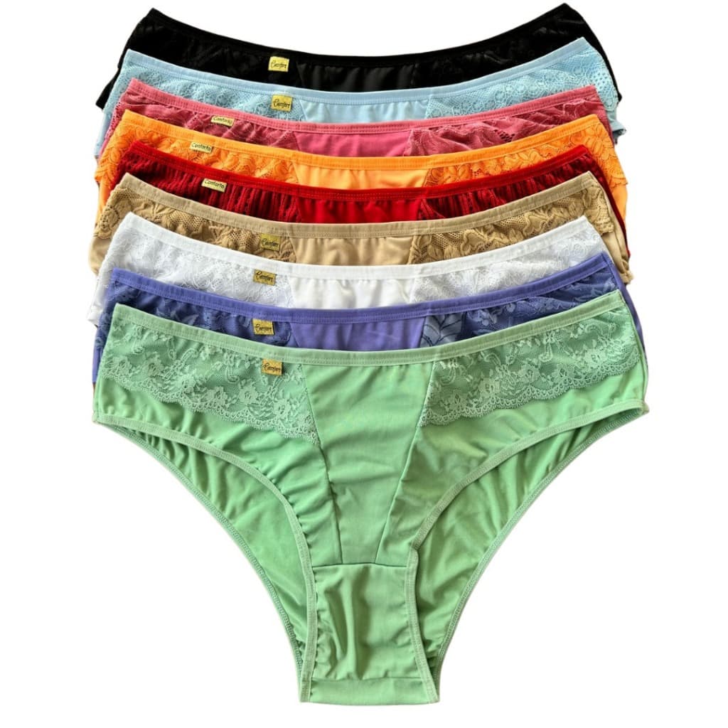Kit Calcinha Plus Size Confortável Calça Rendada Feminina Adulto Forro Algodão