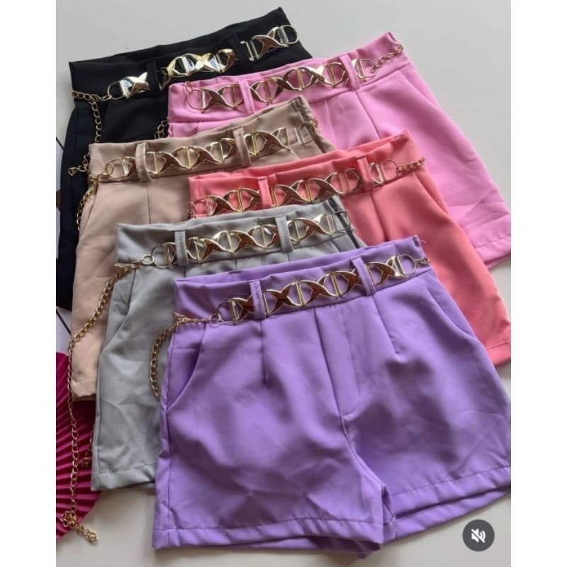 Shorts feminino alfaiataria modinha cinto corrente x gringo