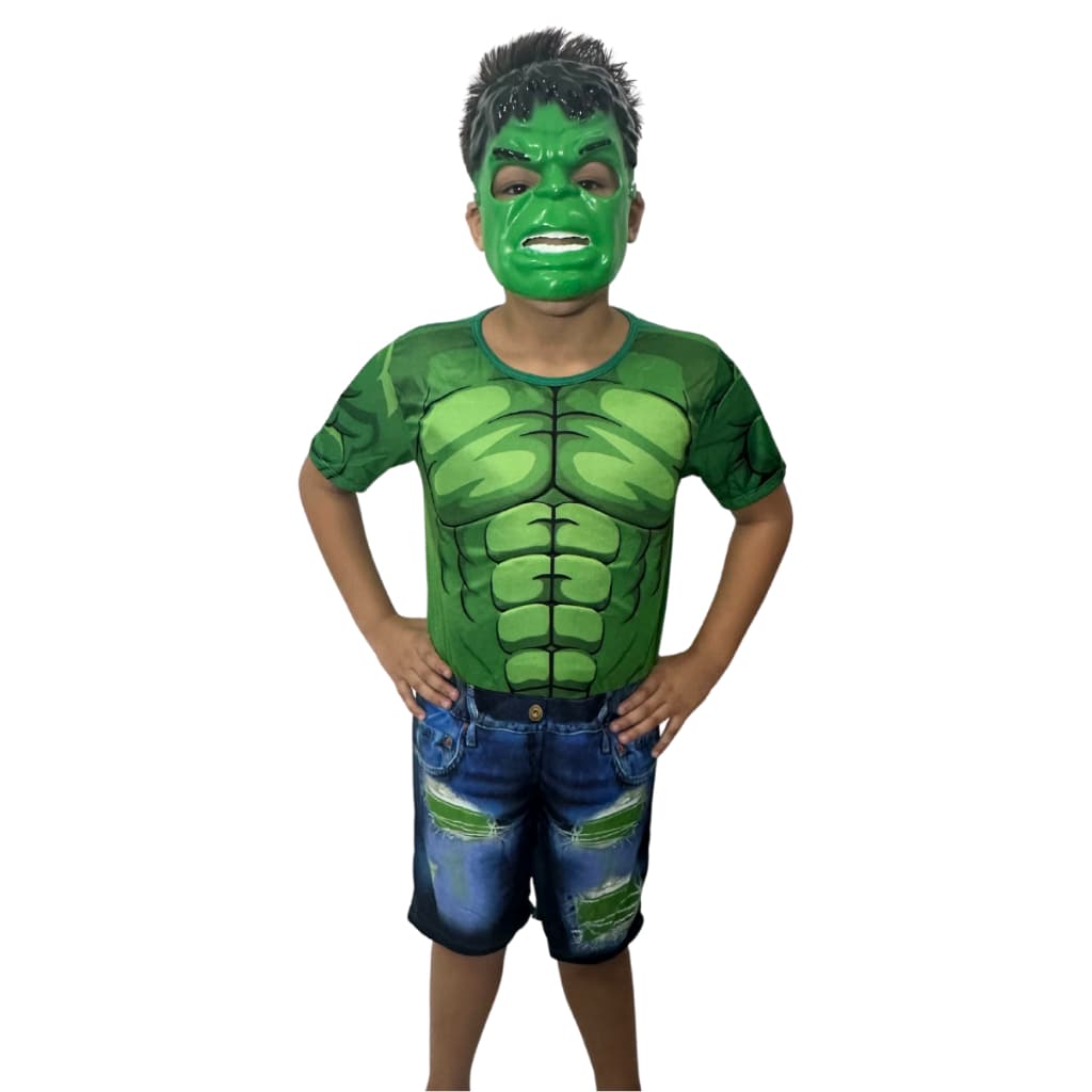 Fantasia Infantil Do Hulk Curta Com Enchimento e Mascara De Plástico