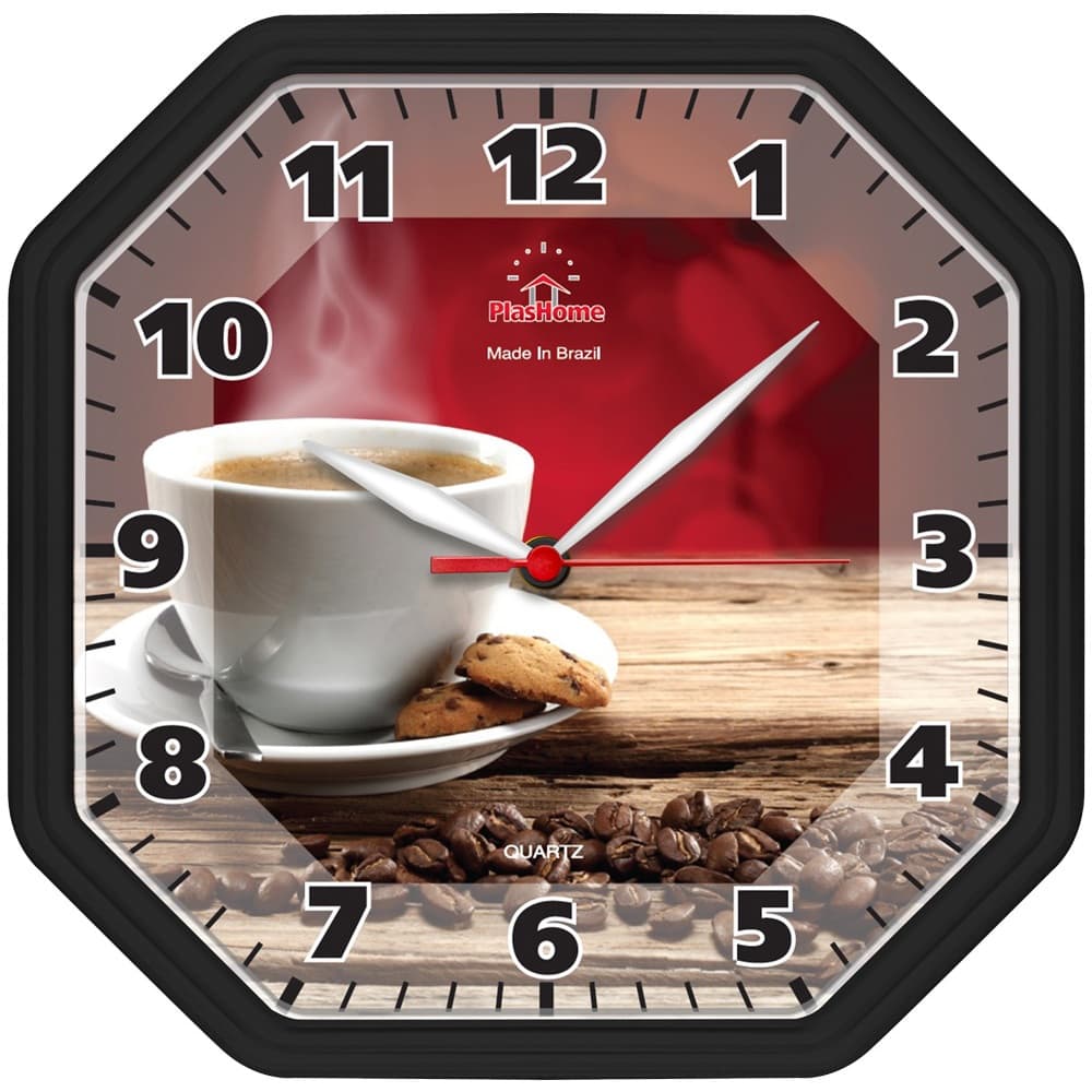 Relógio de Parede Plashome Gama Preto Café Decoração Sala Cozinha Escritório Oitavado
