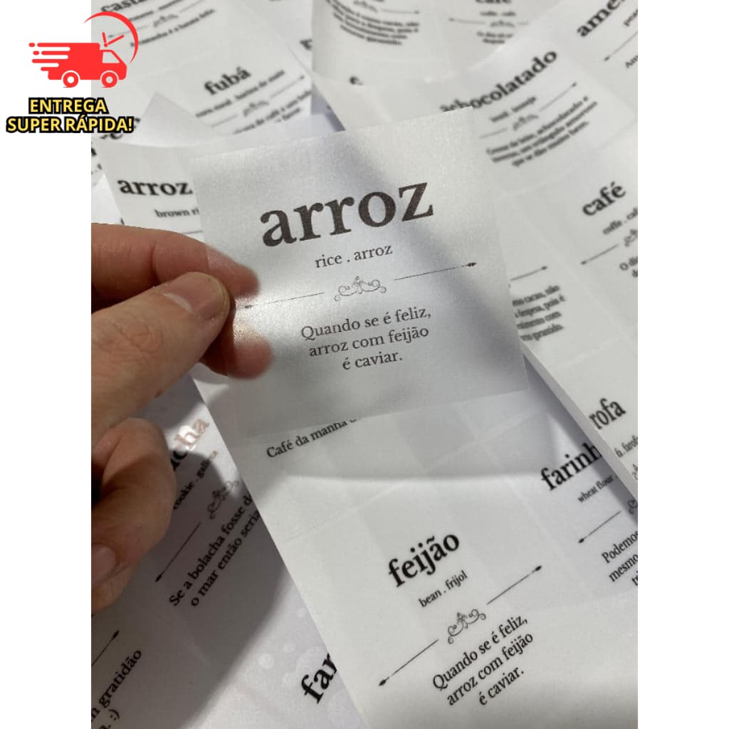 Kit 42 Adesivos Dicionário Divertido  p Potes 7x7cm Mantimentos Transparentes Organizadores Cozinha