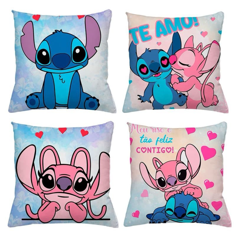 KIT 4 CAPAS DE ALMOFADAS DECORATIVAS, STITCH, ANGEL, LOVE, TE AMO, AMOR, CASAL MILKSHACKE- TAMANHO 45X45