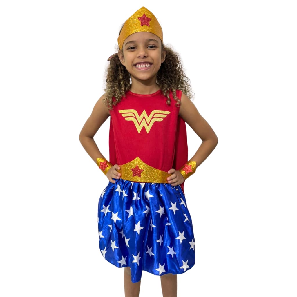 Fantasia da Mulher Maravilha Roupa Infantil Vestido + Acessórios