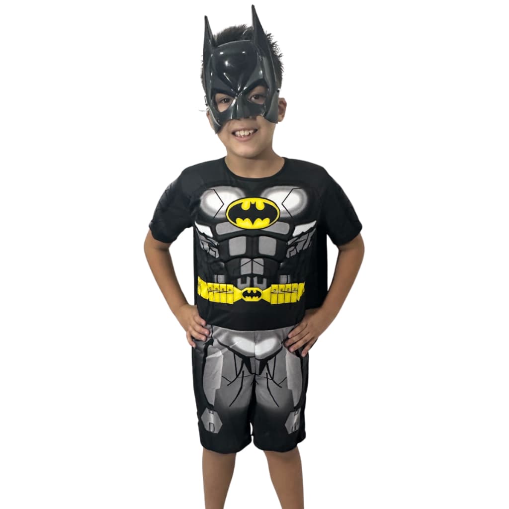 Fantasia Do Batman Com Enchimento Curta Roupa Infantil Mascara de Plastico e Capa