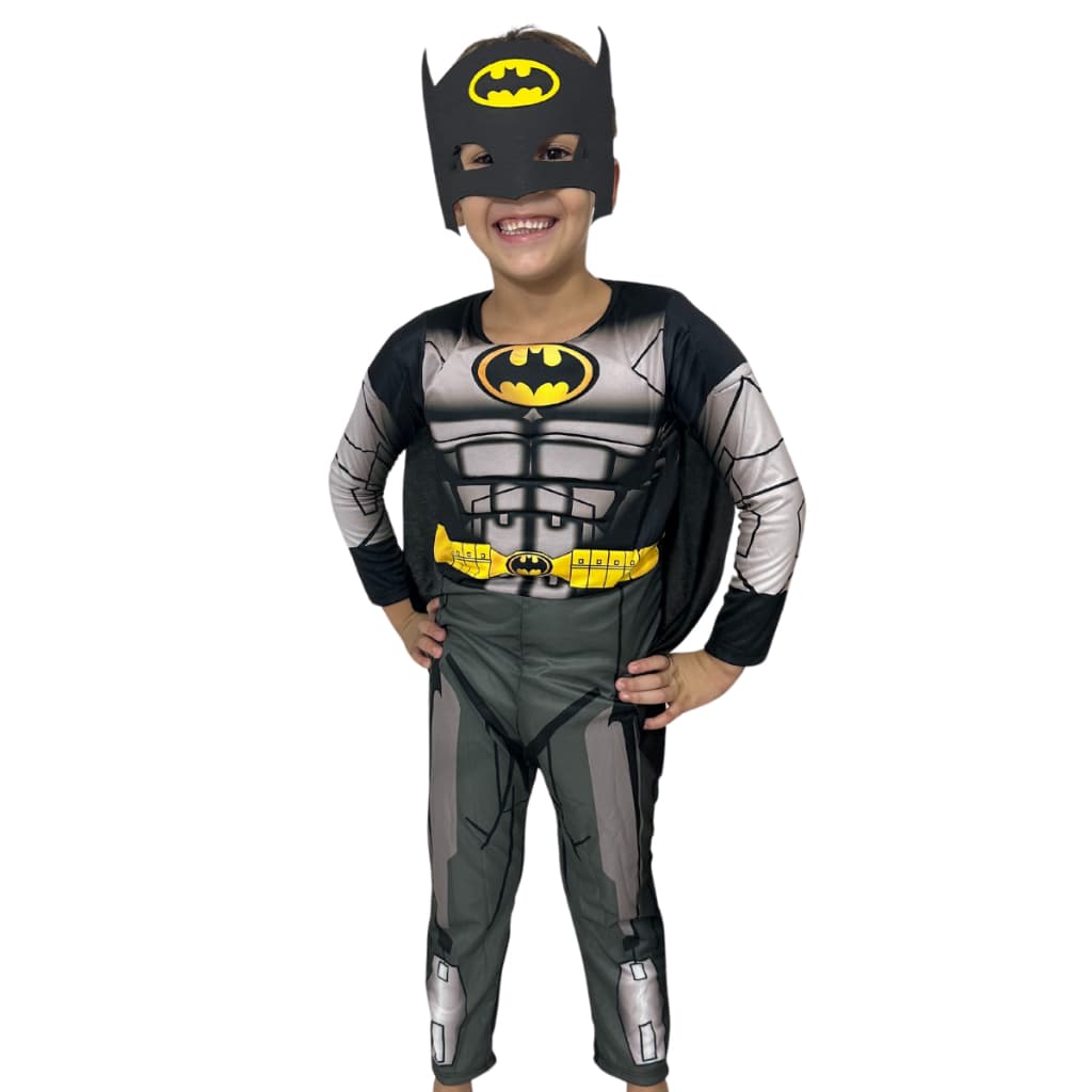 Fantasia Do Batman Infantil Longa Com Enchimento Mascara De E.V.A e Capa