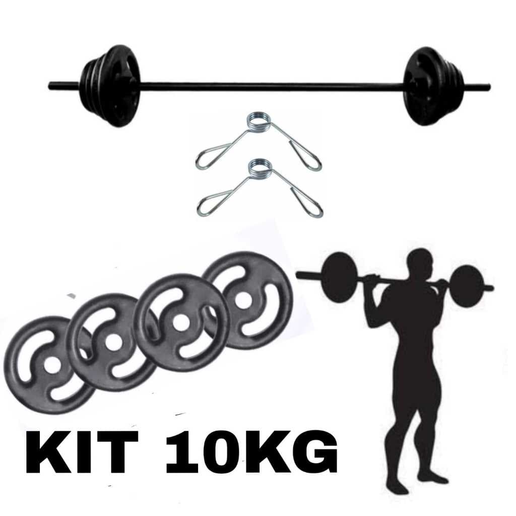 Kit Musculação Pump - Barra + Ate 20Kg De Anilhas Pintadas +Presilhas