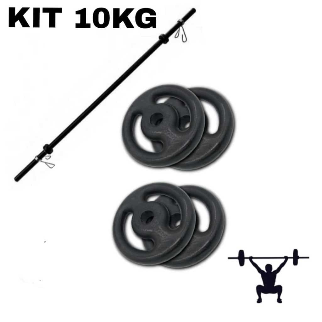 Kit Musculação Pump - Barra + Ate 20Kg De Anilhas Pintadas +Presilhas