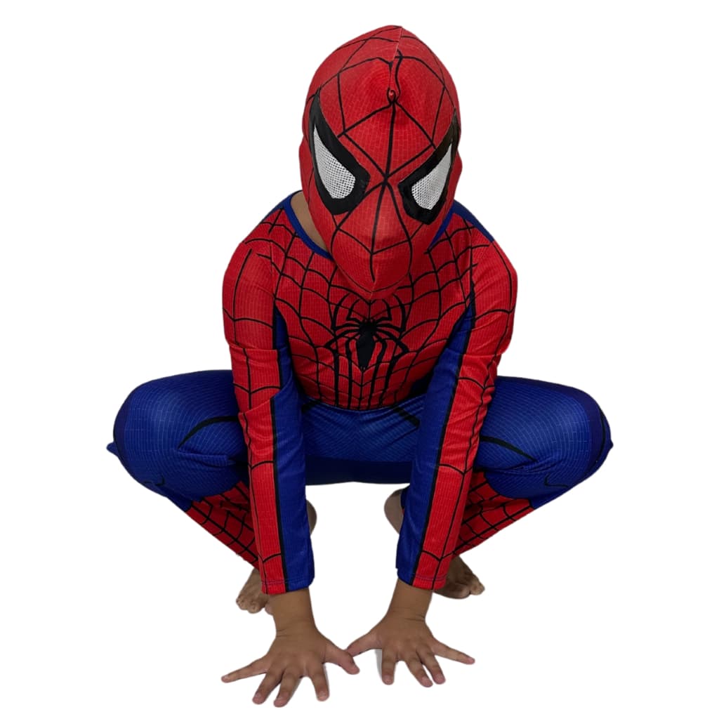 Fantasia Homem Aranha Infantil Longa Com Mascara De Pano Festa De Criança Spiderman