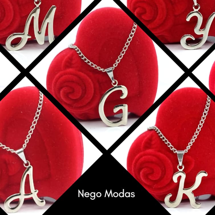 Colar de Letra Corrente com Pingente em Aço Inox Cordão Nome Inicial A B C D E F G H I J K L M todas