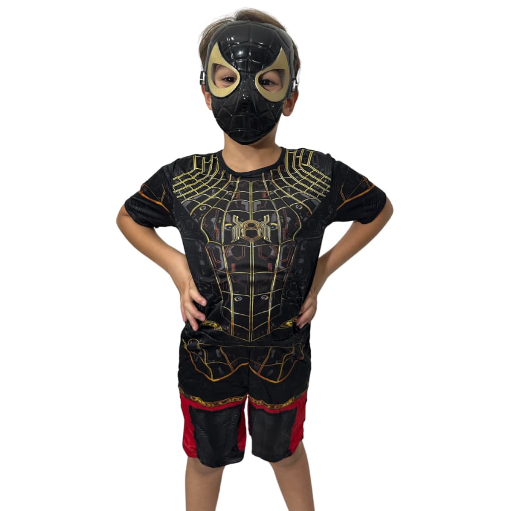 Fantasia Homem Aranha PRETO Curta C/ Mascara De Plastico Roupa Infantil Aranha Sem Volta Para Casa