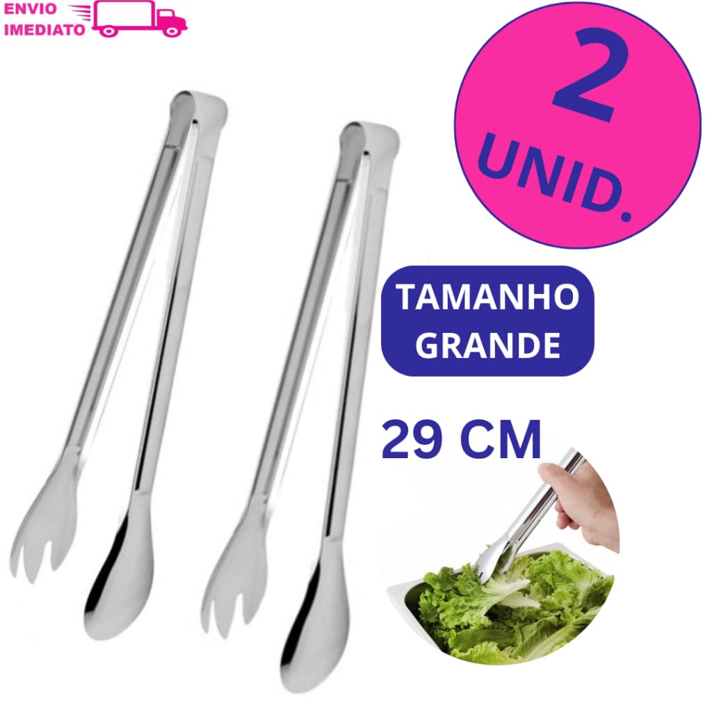 Kit 2 Pegador Inox para Salada Grande para Massa para Cozinha para Culinária para Restaurante 29 cm