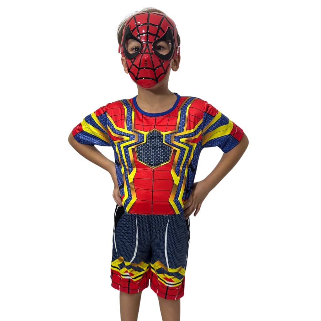 Fantasia Do Homem Aranha Dourado Curta Com Mascara De Plástico Vermelho Roupa Infantil Sem Volta Para Casa