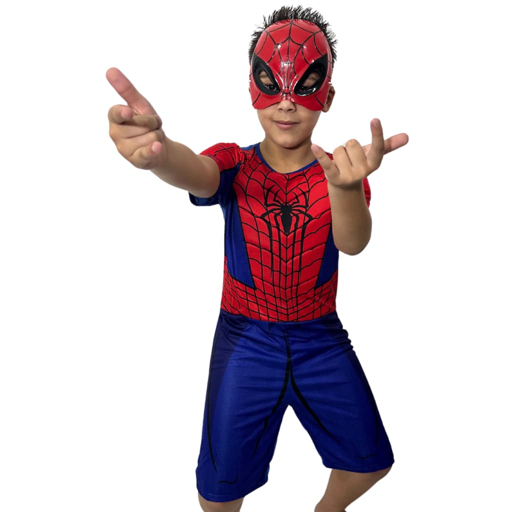 Fantasia Do Homem Aranha Curta Com Enchimento e Meia Mascara Plástico