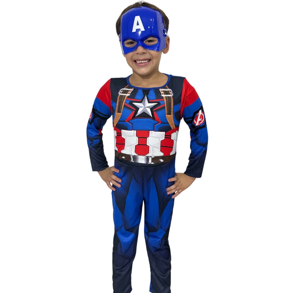Fantasia Infantil Do Capitão América Longa Com Enchimento E Mascara De Plástico