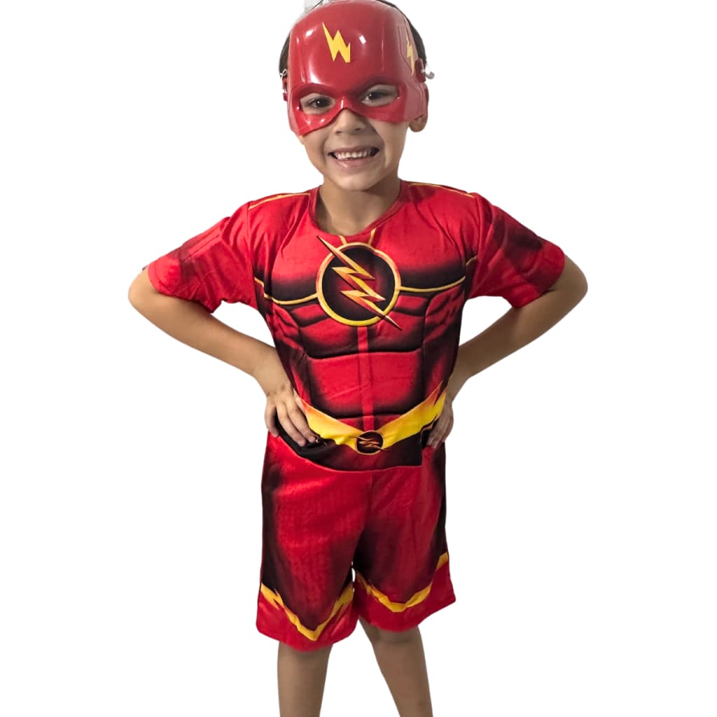 Fantasia Do Flash Curta Com Enchimento e Mascara De Plástico Roupa Infantil