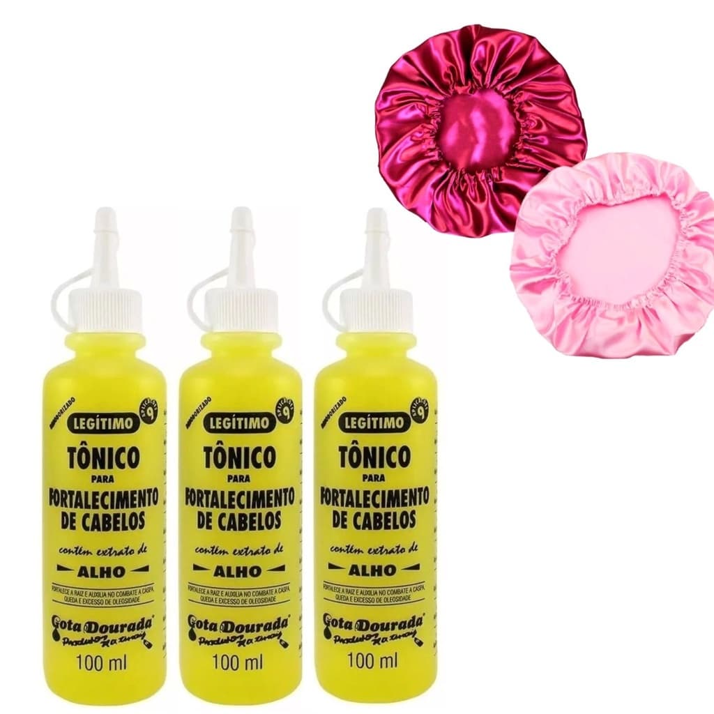 KIT 3 TONICOS + 1 TOUCA DE CETIM + 1 ESCOVA MASSAGEADORA FORTALECEDOR CAPILAR CRECIMENTO
