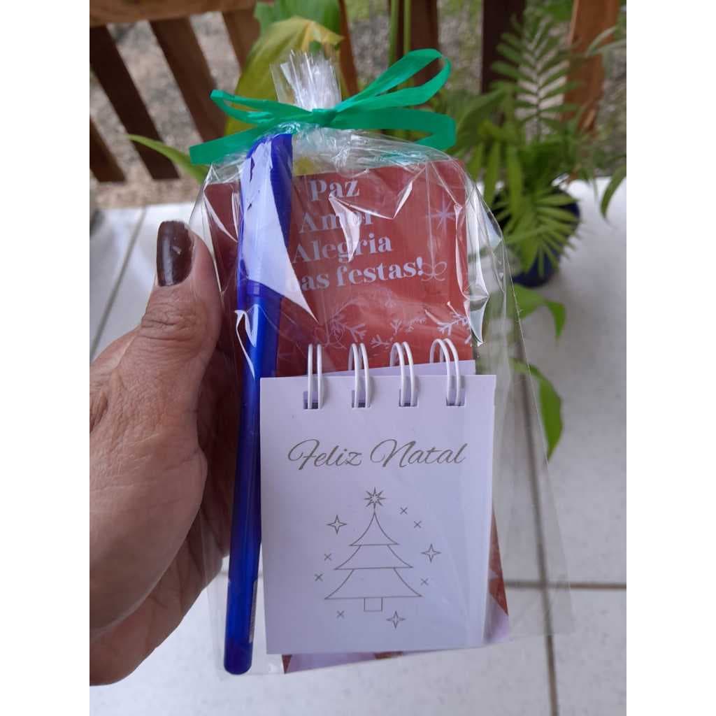 Kit lembrancinha de Natal Bloquinho + Caneta + Cartão