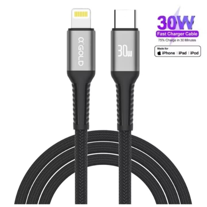 Cabo  RÁPIDO Resistente Turbo Pd Lightning 30w 1 METRO Tipo-C P/ iPhone X XR 11 12 13 14