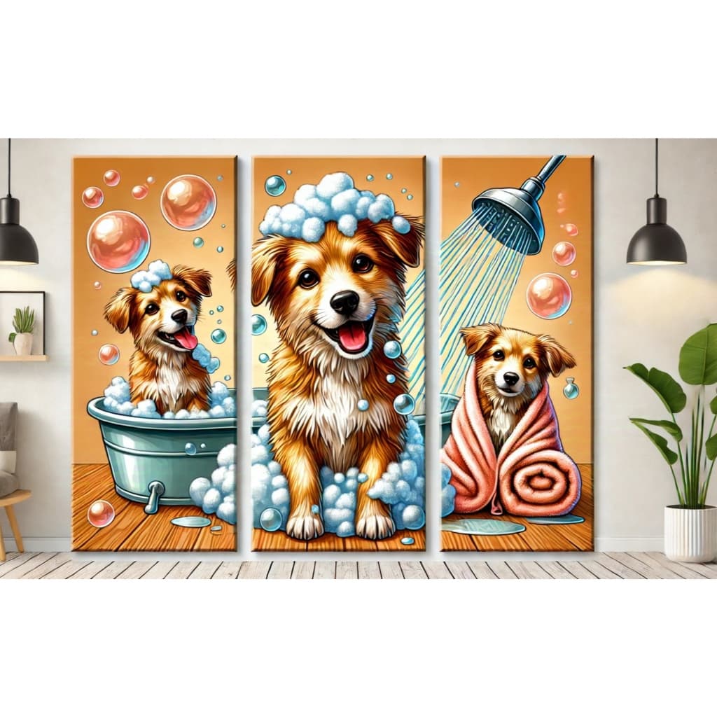 Quadro decorativo pet shop banho e tosa 3 peças 60x22cm