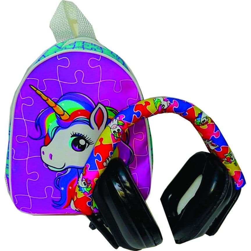 Abafador de Ruídos UNICÓRNIO + MOCHILA autismo Protetor auricular acolchoado autista