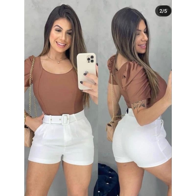 Shorts alfaitaria social feminino com cinto tradicional