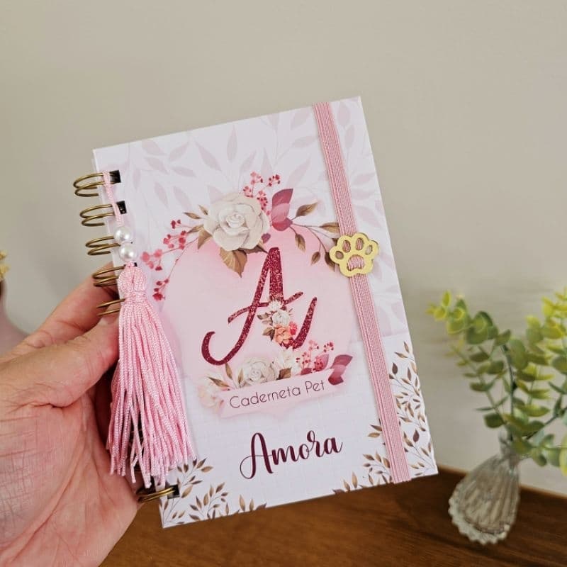 Caderneta de Vacinação Pet Personalizada Inicial Floral