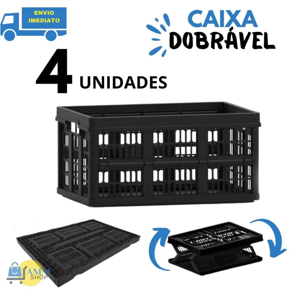 Kit 4 Caixa Plástica Organizadora Dobrável Multiuso 30kg 45 Litros Caixa Desmontável