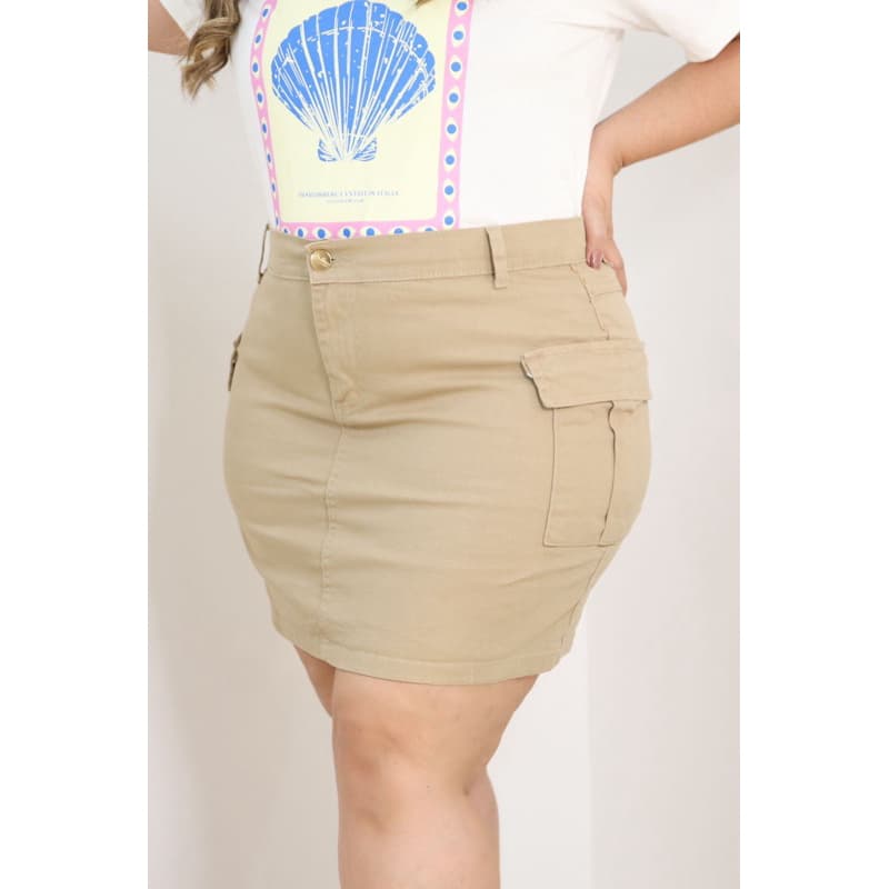 SAIA CARGO BEGE PLUS SIZE CINTURA ALTA COM LYCRA DO 46 AO 54
