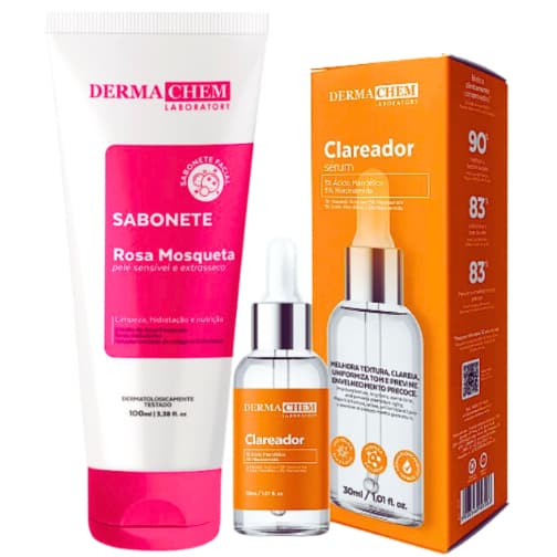 Kit Serum Clareador de Manchas Limpeza da Pele e Protecao Solar Dermachem - 30ml
