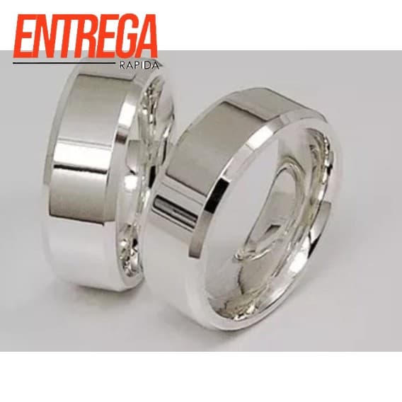 Par Aliança Chanfrada 8mm Prateada Em Aço Inox 316 Compromisso namoro Exclusivo Premium
