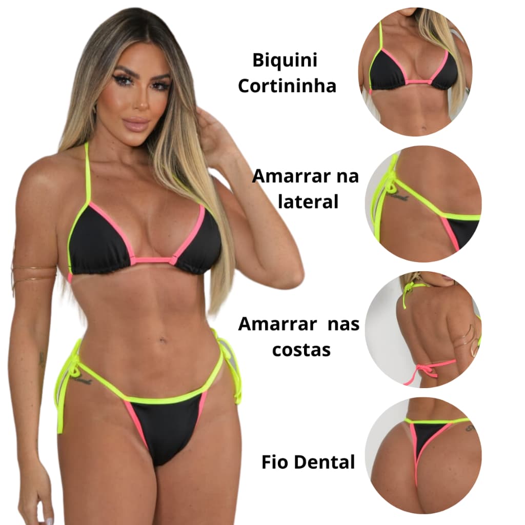 Biquíni Cortininha Amarração Neon  Sem Bojo Blogueira
