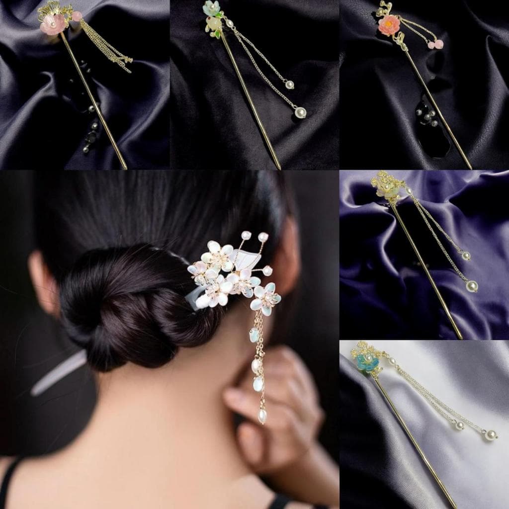 Palito Grampo de cabelo estilo chinês de metal Dourado Modelo Flor *YL
