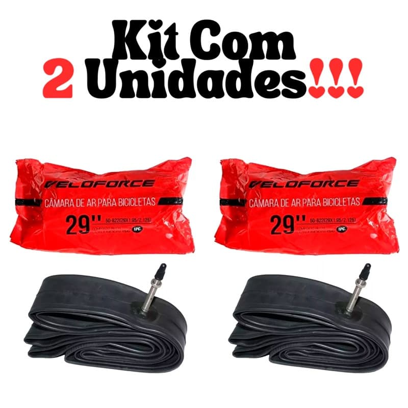 Par de Câmaras de Ar Aro 29 Veloforce 29x1.95/2.125 Válvula Presta Bico Fino 2 Unidades