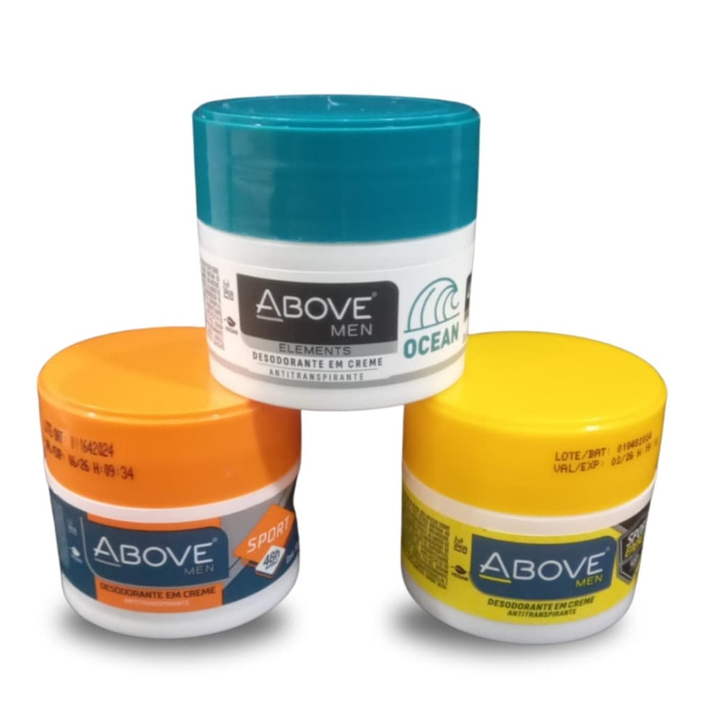 Desodorantes em creme above 3 unidades, Sport, Ocean e Sport Energy 50g cada,