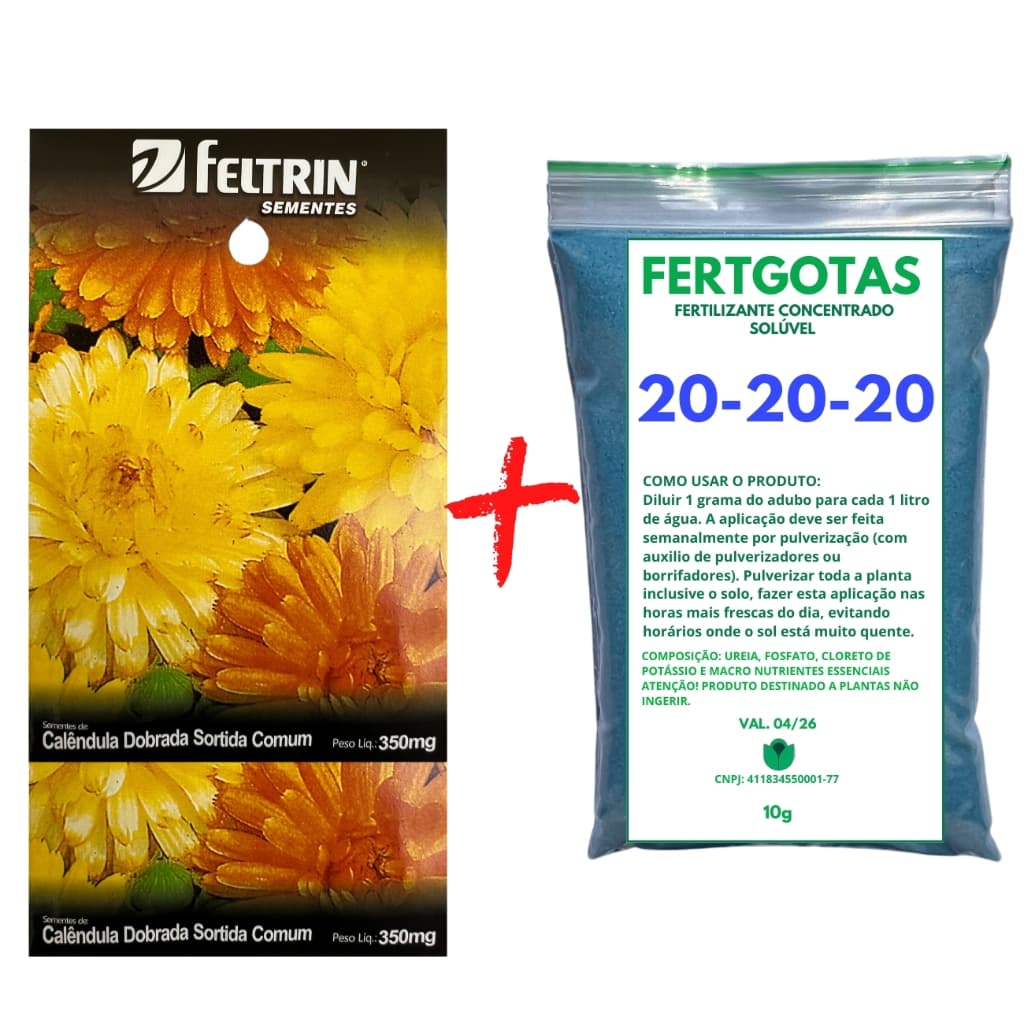 Até 150 Sementes de Calêndula Dobrada - Feltrin + Fertilizante Solúvel 20-20-20