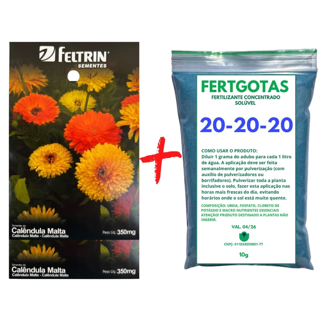 Até 120 Sementes de Calêndula Malta - Feltrin + Fertilizante Solúvel 20-20-20