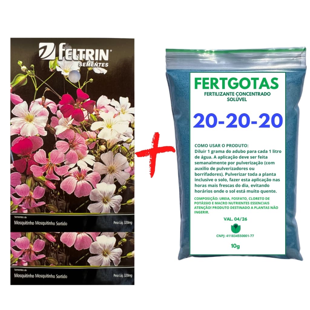 Até 900 Sementes de Mosquitinho Sortido - Feltrin + Fertilizante Solúvel 20-20-20