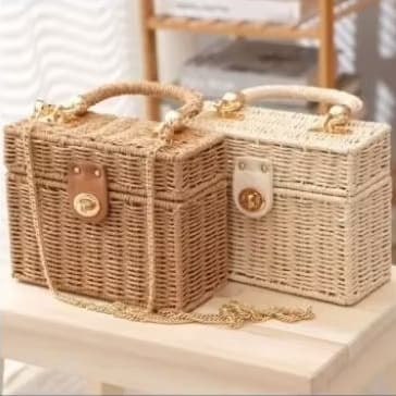 Bolsa Feminina de Palha Estilo Verão com Alça De Mão e Transversal, Bolsa de Palha Alta Qualidade