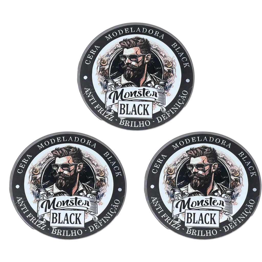3 cera Modeladora Preta Black Pigmentada 120gr monster barber