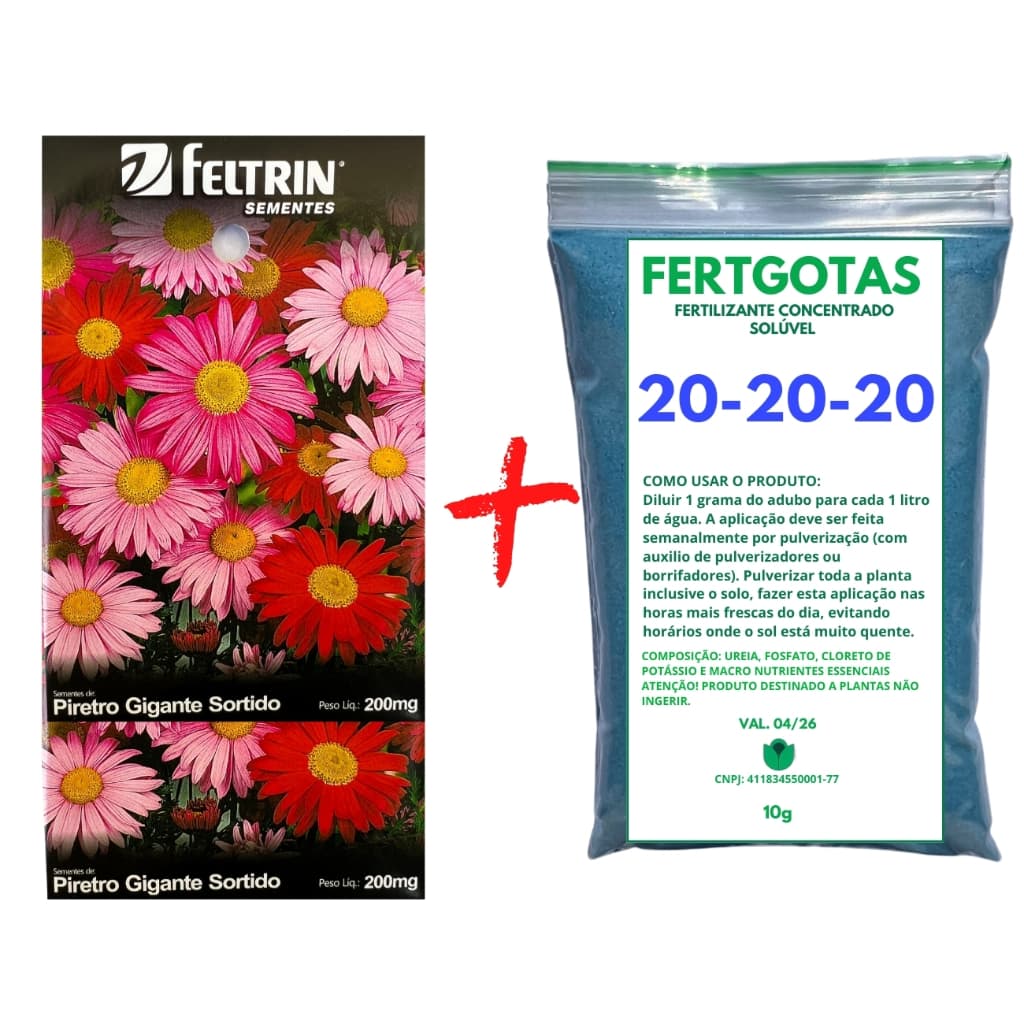 Até 240 Sementes de Piretro Gigante Sortido - Feltrin + Fertilizante Solúvel 20-20-20