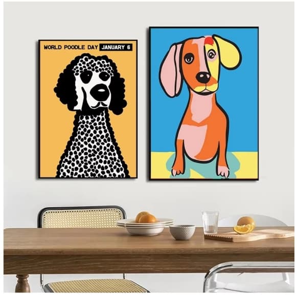 Quadros decorativos Pop Art, Retrato cachorros cores (2 peças)