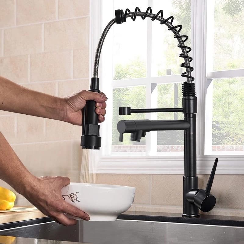 Torneira Cozinha Gourmet Misturador Ducha Duo Spray Preto Com Spray Extensor