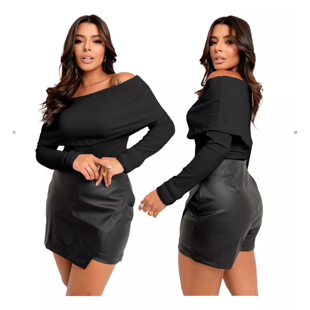Blusa Manga Longa Feminina Ombro A Ombro Decote Faixa