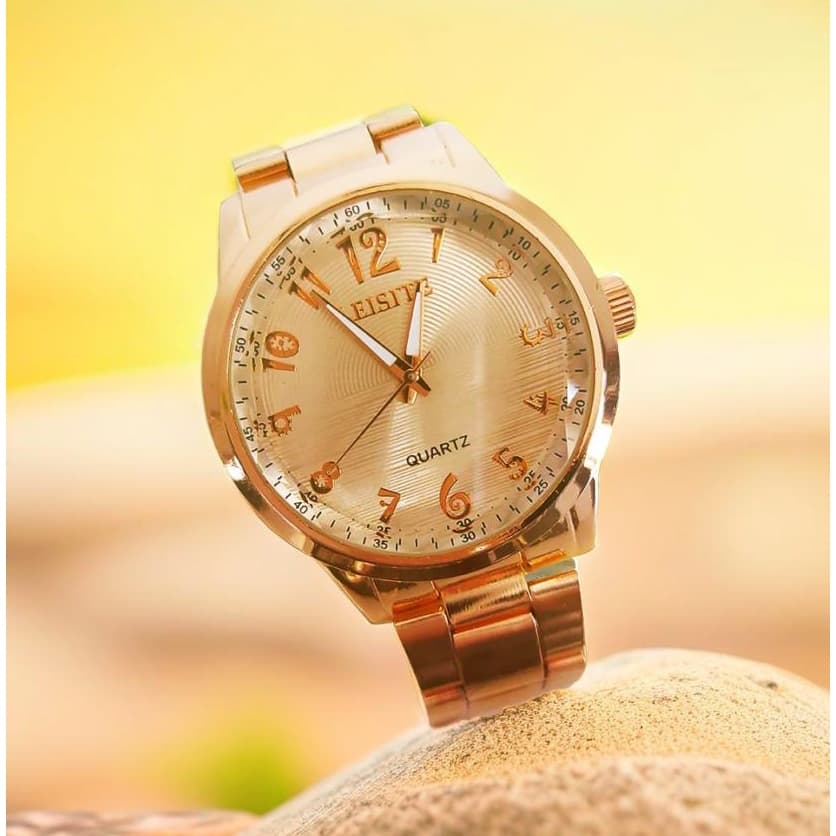 Relógio de Pulso Feminino Cor Dourado Pulseira Dourada Estilo Clássico Casual