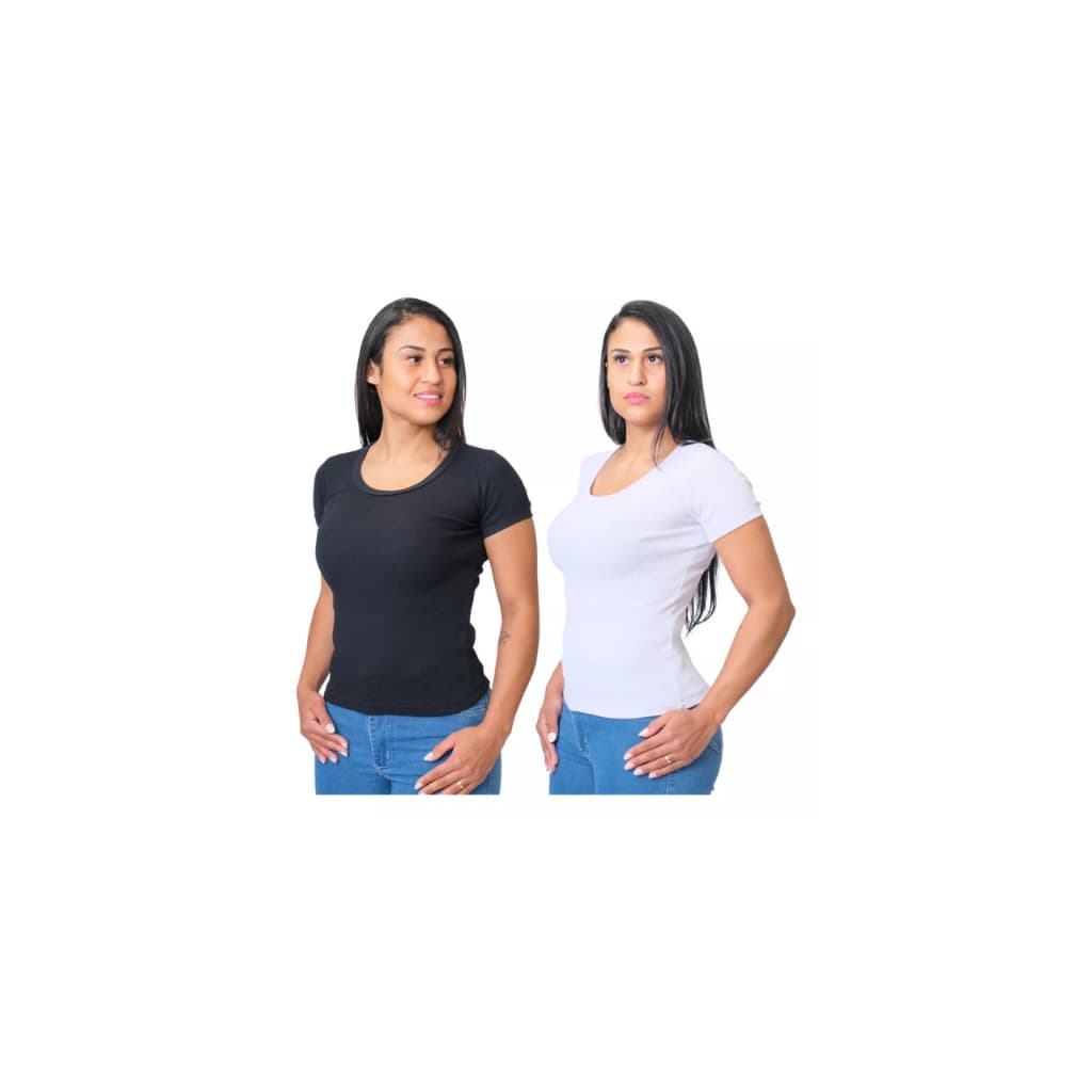 Kit 2 Camisetas Feminina Manga Curta Algodão E Elastano