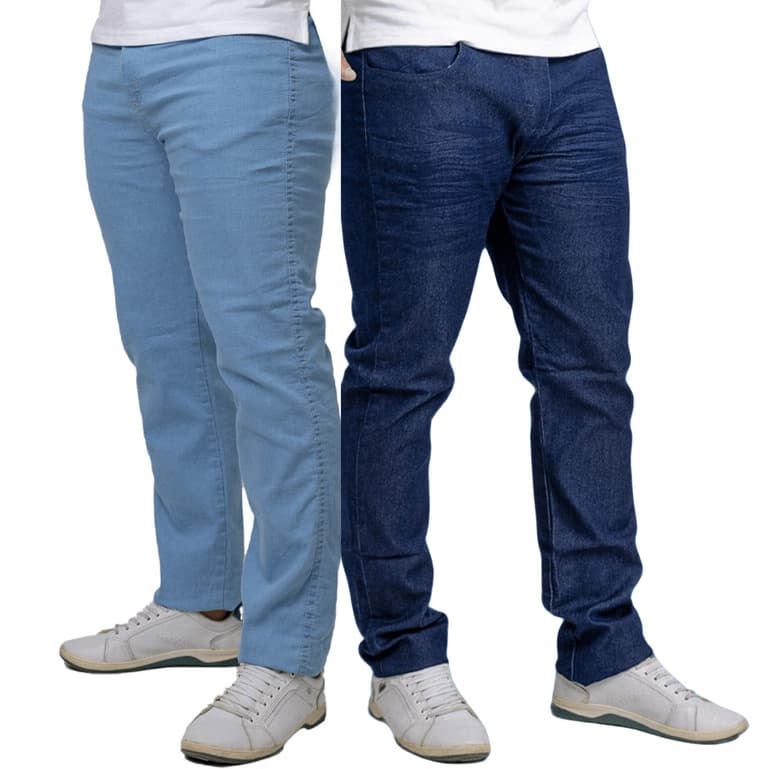 Kit 2 Calça Masculina Jeans Azul Escuro Claro Lycra Elastano Premium Presente Pai