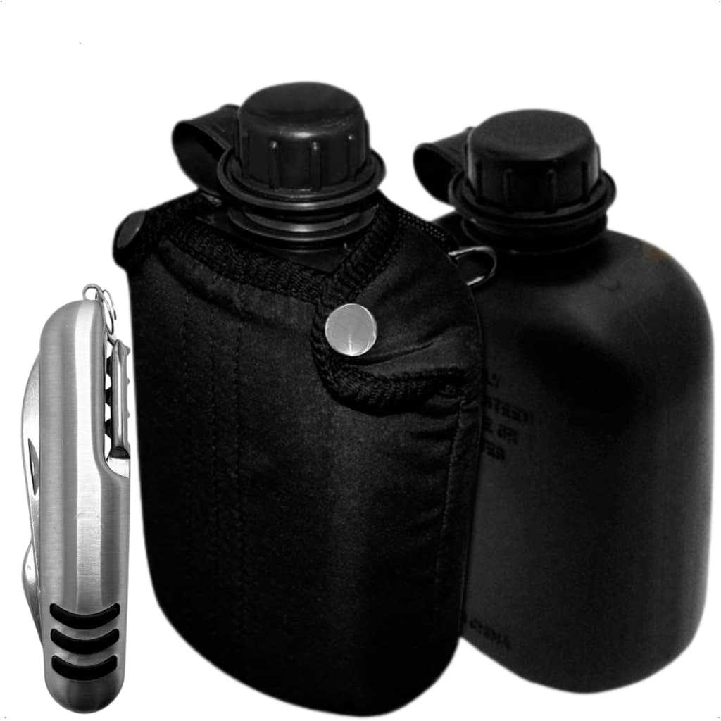 Cantil Térmico Sobrevivencia 900ml + Porta Cantil + Canivete Multi Funções Inox